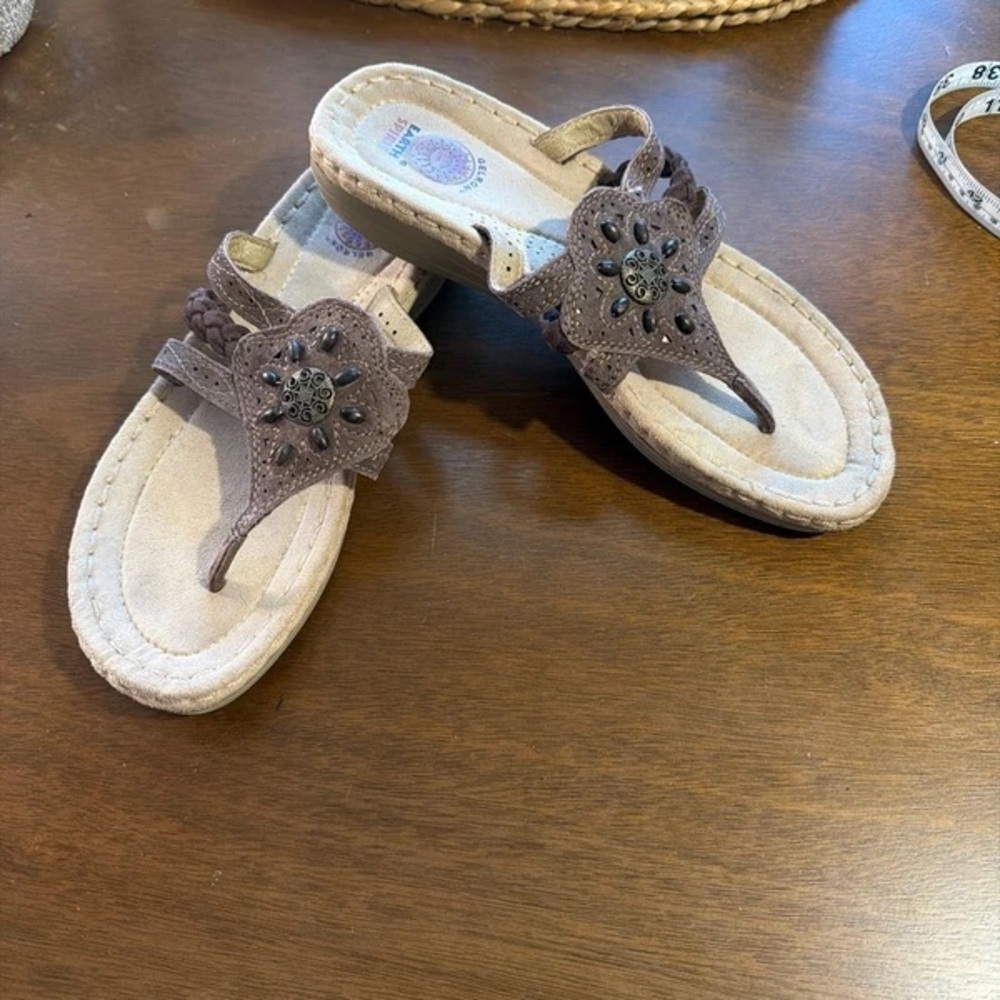 Women's Brown Beaded Thong Sandals - Comfortable Slip-On